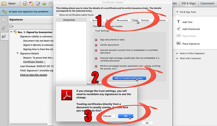 Trusting CryptoMixer's Signing Certificate Step 2 (Certificate Viewer)